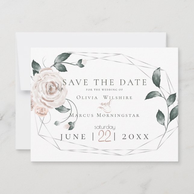 HOCHZEIT | Aquarellfarben Dusty Rose Rosa Rosa Sil Save The Date (Vorderseite)