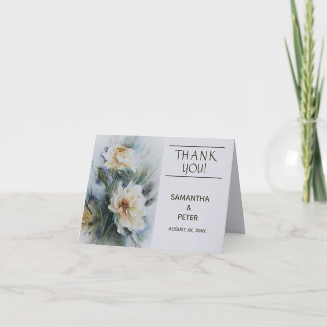 Hochzeit, Aquarellfarben, Grün, elegant Dankeskarte (Vorderseite)