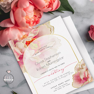 Hochzeit Atemberaubende Korallen-Rosen-Pfingstro Folieneinladung