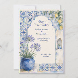 Hochzeit auf Amalfi mit Zitronen und blauen Fliese Einladung