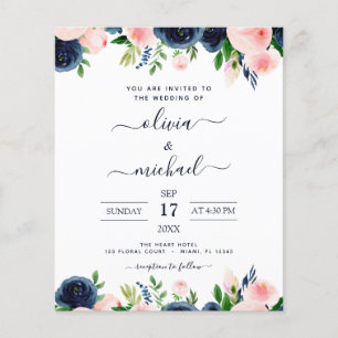 Hochzeit auf Budget Navy Blau Blush Rosa Floral Flyer