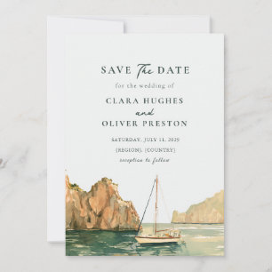 Hochzeit auf Capri mit Segelboot Wasserfarben Mitt Save The Date