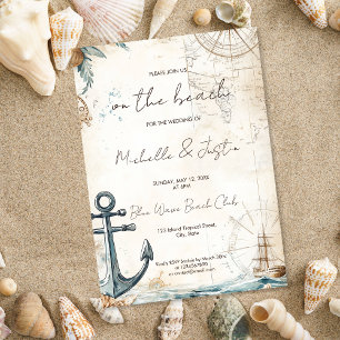 Hochzeit auf einer tropischen Insel mit Vintage-Ka Einladung