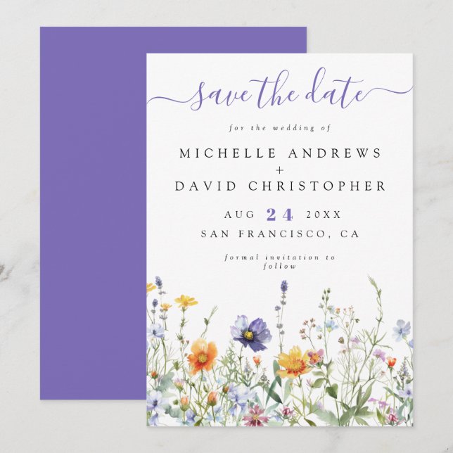 Hochzeit auf Wildblume Save The Date (Vorne/Hinten)