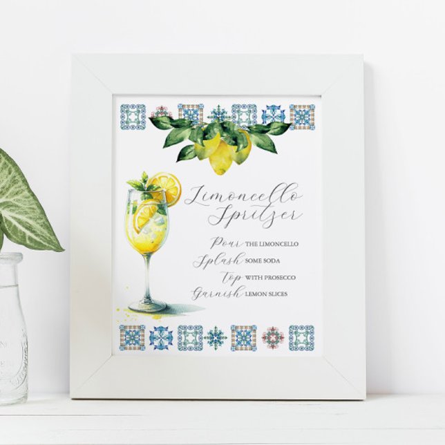 Hochzeit Bar Sign Limoncello Spritzer Rezept Poster (Italian wedding decor limoncello spritzer recipe bar sign by Victoria Grigaliunas Do Tell A Belle)