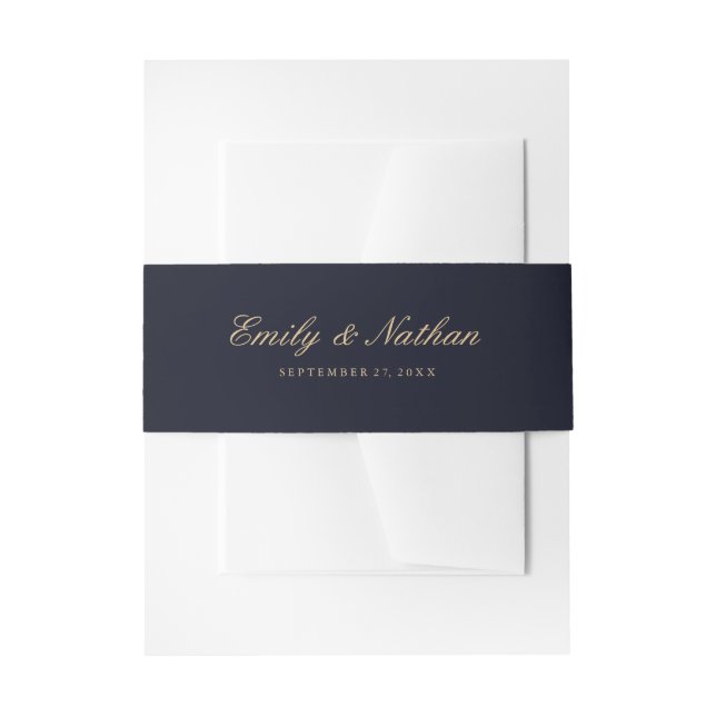 Hochzeit Bauchband Elegant Gold Navy Einladungsbanderole (Vorderseite Beispiel)