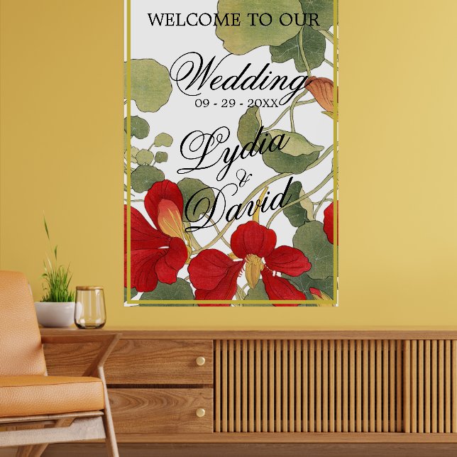 Hochzeit Begrüßung Elegante Blumenorange Poster (Wohnzimmer 2)