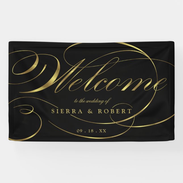 Hochzeit Begrüßung Elegante Imitate Foil Gold Scri Banner (Horizontal)