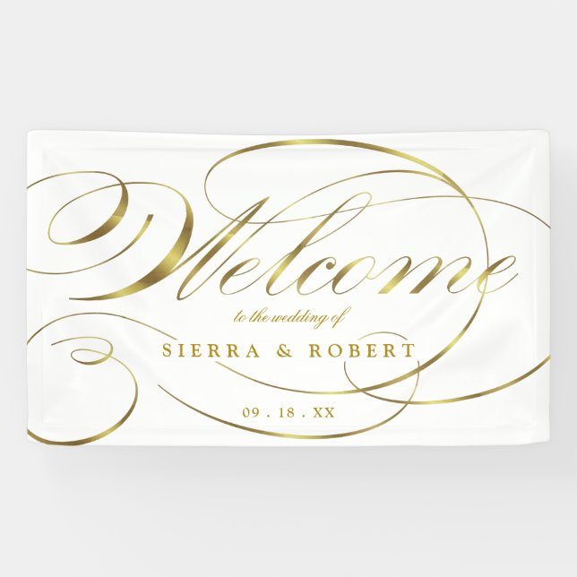 Hochzeit Begrüßung Elegante Imitats Foil Gold Scri Banner (Horizontal)
