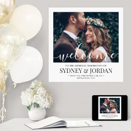 Hochzeit Begrüßung Elegantes Calligrafy Square Fot Poster