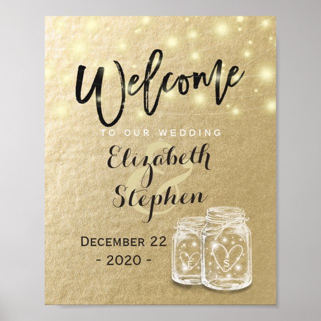 Hochzeit Begrüßung Empfang Mason Jar String Lights Poster (Vorne)