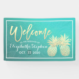 Hochzeit Begrüßung Goldene Ananas Paar Aquamarine Banner