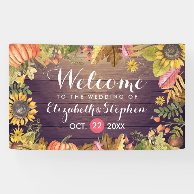 Hochzeit Begrüßung Herbstmapel Blätter Pumpkins Wo Banner (Horizontal)