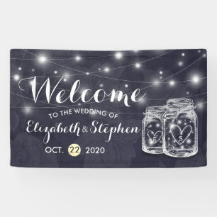 Hochzeit Begrüßung Mason Jars String Lights Navy B Banner