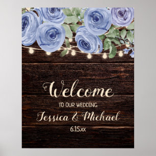 Hochzeit Begrüßung rustikale Holz blaue Blumensait Poster