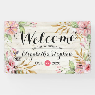Hochzeit Begrüßung Wasserfarbe Rosa Blume Rustikal Banner