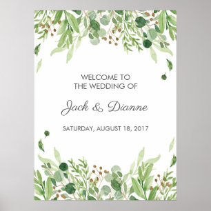 Hochzeit Begrüßungszeichen Wasserfarbe Grüne Blüte Poster