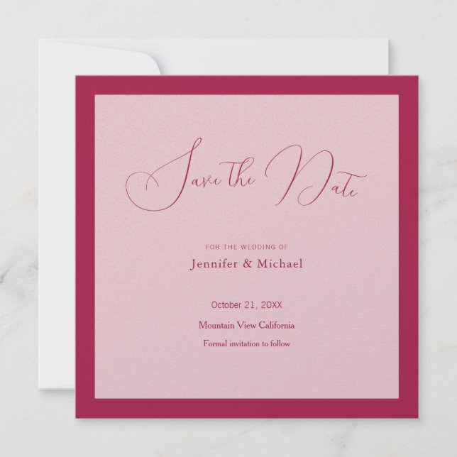 Hochzeit Berufliche Minimalistische Rose Rote Farb Save The Date (Vorderseite)