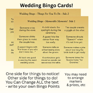 Hochzeit BINGO! Spiel für die Gäste Karte
