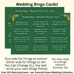 Hochzeit BINGO! Spiel für Gäste Smaragdgrün Karte