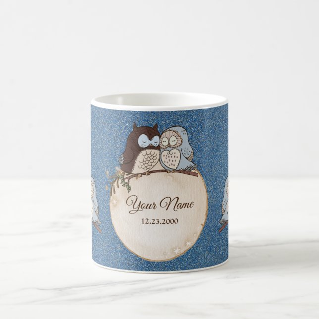 Hochzeit Blau Braune Eule Glitter Schön Kaffeetasse (Mittel)