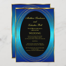 Hochzeit Blau Gold Schwarz Elegant Moderne Einladung