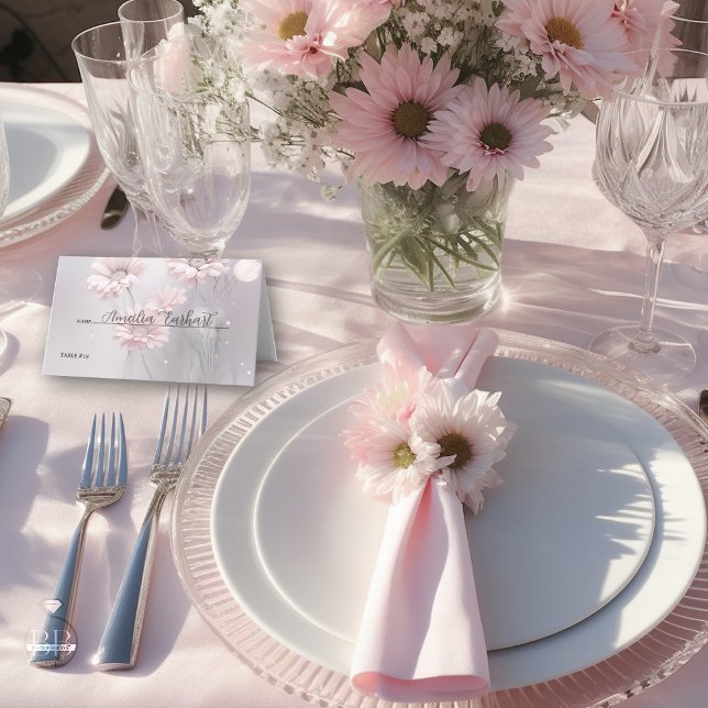 Hochzeit | Blush Pink Daisies Platzkarte (Von Creator hochgeladen)