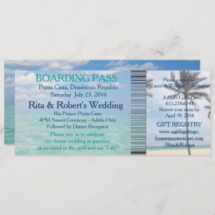 Hochzeit Boarding Pass Ticket Beach Zielort Einladung