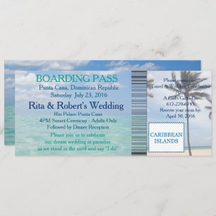 Hochzeit Boarding Pass Ticket Beach Zielort Einladung