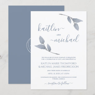 Hochzeit Boho Vines Einfache Blätter Dusty Blue Einladung