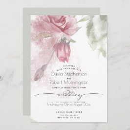 HOCHZEIT | Boho Watercolor Dusty Pink Rose and Bud Einladung