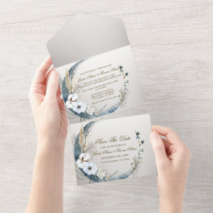 Hochzeit Boho White Orchid Blume Blue Moon Party All In One Einladung