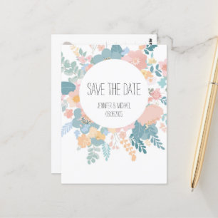 Hochzeit, Boho Wiesen-Blumen pastell, grün rosa Postkarte