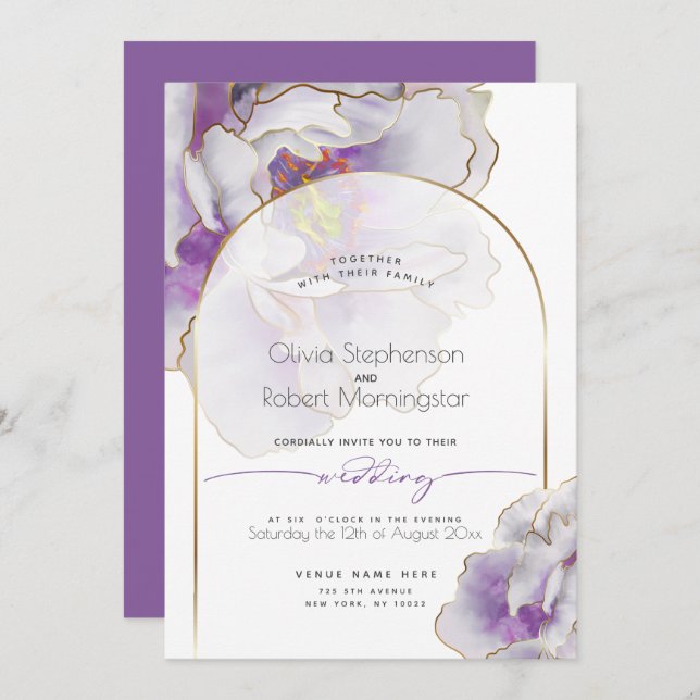 HOCHZEIT | Bold Tropical Amethyst Peony Einladung (Vorne/Hinten)