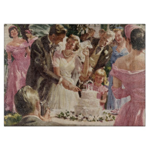Hochzeit Braut Bräutigam Frischvermählte schneiden Schneidebrett