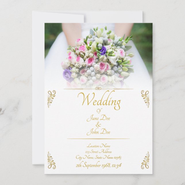 Hochzeit - Braut mit bunten Hochzeitsbukett Ankündigung (Vorderseite)