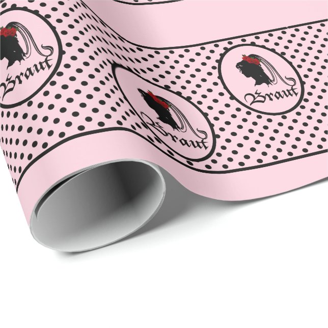 Hochzeit Braut Text Frau Kopf rosa Punkte Geschenkpapier (Rolleneckpunkt)