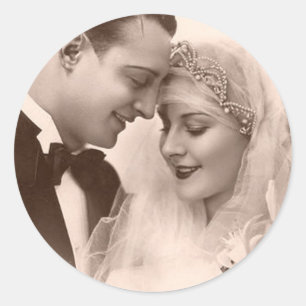 Hochzeit Braut und Bräutigam im Vintage-Stil Runder Aufkleber