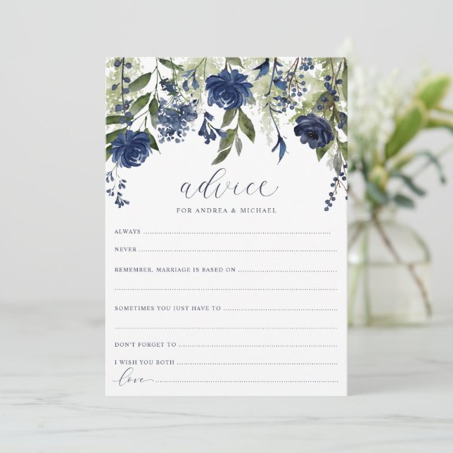 Hochzeit Bridal Advice Cards Navy Blue Wildblume Hinweiskarte (Stehend Vorderseite)