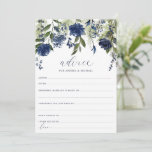 Hochzeit Bridal Advice Cards Navy Blue Wildblume Hinweiskarte<br><div class="desc">Ratgeber Karten für Ihre Hochzeit oder Ihr Brautparty in Navy Blue - mit blauen Wildblumen und Grün / Blattwerk. Diese Ratschläge sind eine lustige Möglichkeit für Ihre Gäste, ihre Hochzeitsratschläge für die Braut oder das neue Ehepaar zu teilen. Auf der Rückseite befindet sich ein blumenblauer Kranz mit den Initialen des...</div>