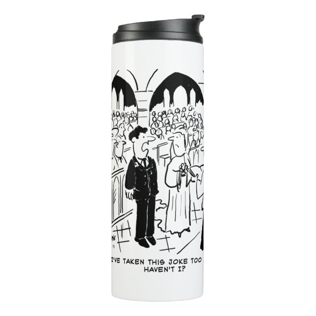 Hochzeit - Bridegroom Practice Joke Cartoon Therma Thermosbecher (Nach links gedreht)