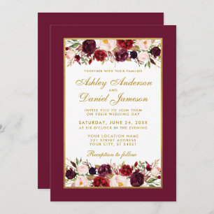 Hochzeit Burgundy Floral Gold Weißes Elegant Einladung