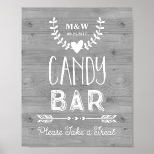 Hochzeit Candy Bar Sign Wood Hearrows Arrows Poster