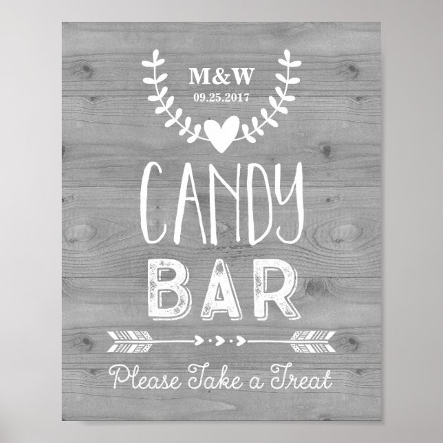 Hochzeit Candy Bar Sign Wood Hearrows Arrows Poster (Vorne)