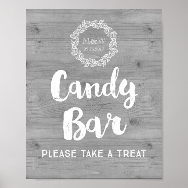 Hochzeit Candy Bar Sign Wood Pattern Kranz Poster (Vorne)