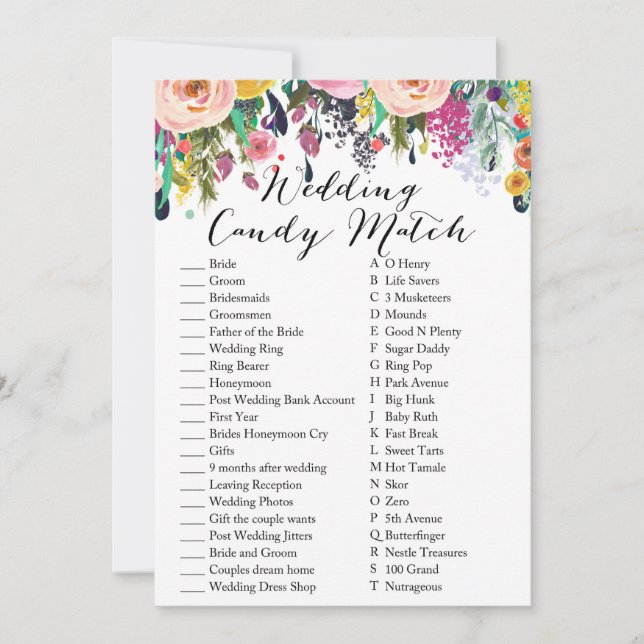 Hochzeit Candy Match Garden Brautparty Spiel 12x18 Einladung (Vorderseite)