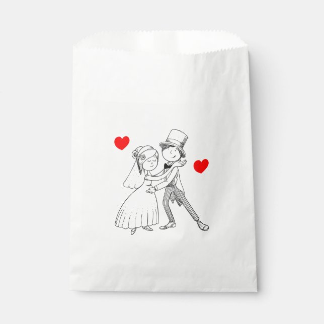 Hochzeit Cartoon Braut Groom Rot Nur verheiratet Geschenktütchen (Vorderseite)