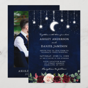 Hochzeit Celestial Moon Stars Lights Floral Foto Einladung