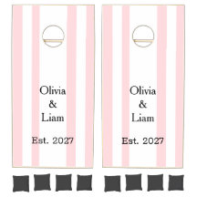 Hochzeit Cornhole Set Rosa & Weiß gestreift vertik