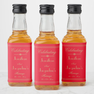 Hochzeit Custom Bride Groom Chic Red Gold Mini Alkoholflaschenetikett